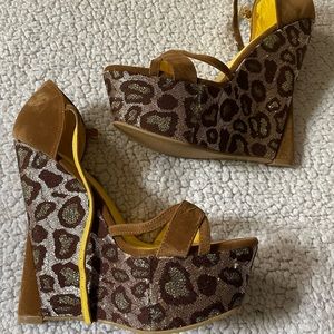 Promise leopard platform wedge sandal